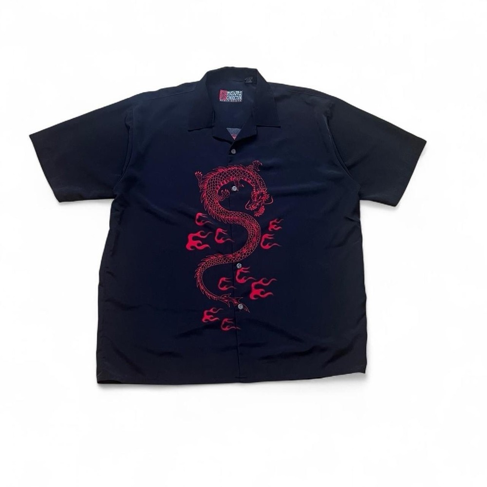 Pineapple Connection Dragon Hawaiian Button Up Shirt Y2K Surf Skate Goth